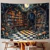 JAWO Fantasy Fairy Forest Tapestry Aesthetic, Witchy Mushroom Moon Vintage Library Nature Tapestry Wall Hanging for Bedroom, Dar