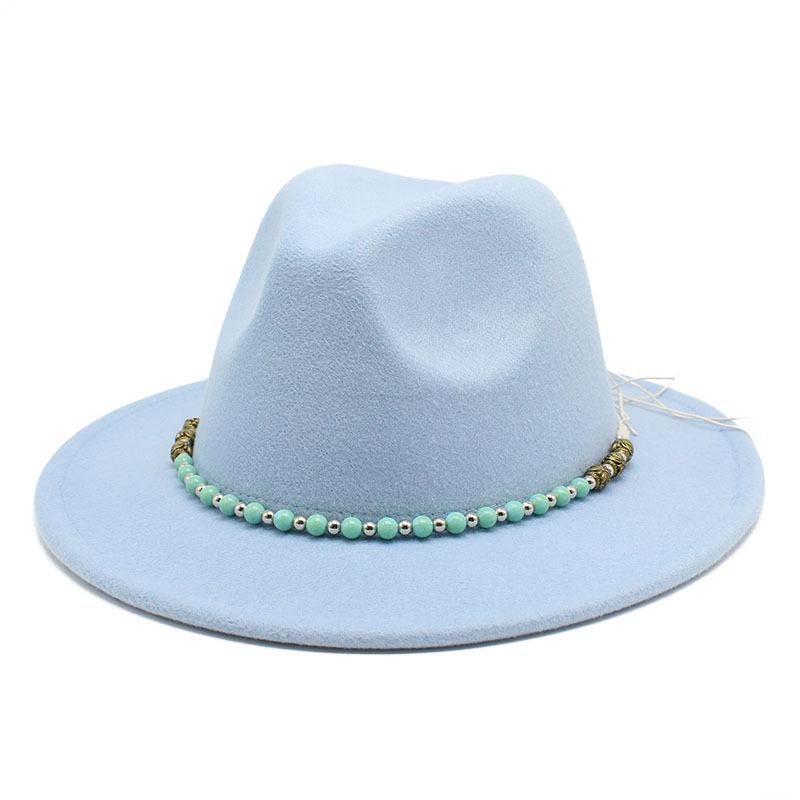 Chain Woolen British Retro Jazz Hat Big-Brimmed Top Hat Woolen Hat Retro Big-Brimmed Hat White Top Hat