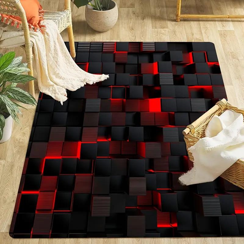 

3D Hexagon Pattern Carpet with Neon Aesthetic Non Slip Floor Mat for Gaming Room Teens Bedroom Decor Living Room Area Rug 40x60cm