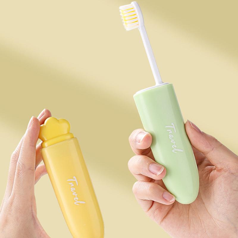 2 In1 Mini Travel Toothbrush Foldable Portable Small Dental Brush Space-Saving Soft Tooth Brush Adult Toothbrush