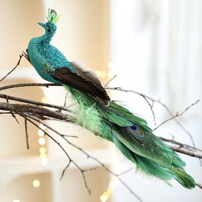 New Realistic Glitter Christmas Peacock Ornaments Glitter Simulate Simulation Bird Decor Faux Peacock Holiday Season