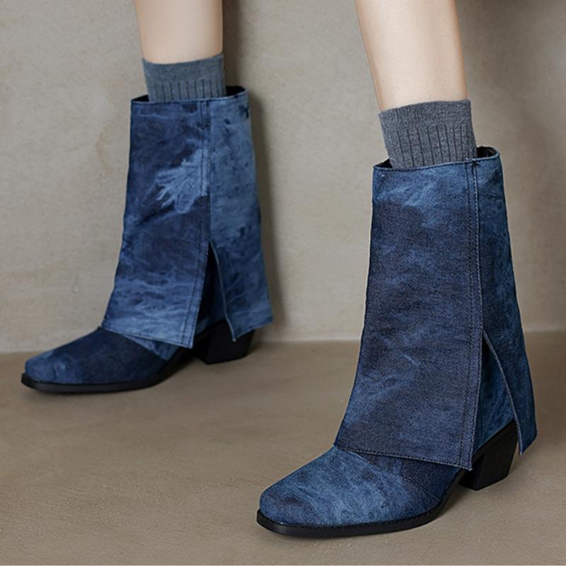 Vintage Ankle Boots for Women Autumn Winter 2024 Black Grey Turned-over Edge Short Boot Low Heels Footwear Shoes Lady Large Size