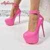 Aphixta Kūdikių rožinė 2 cm diržo sagtis Pimp Vakarėlis Diskoteka Šokių aukštakulniai moterims 5,5 cm platforma 16 cm aukšti ploni kulnai batai Super didelis dydis 50