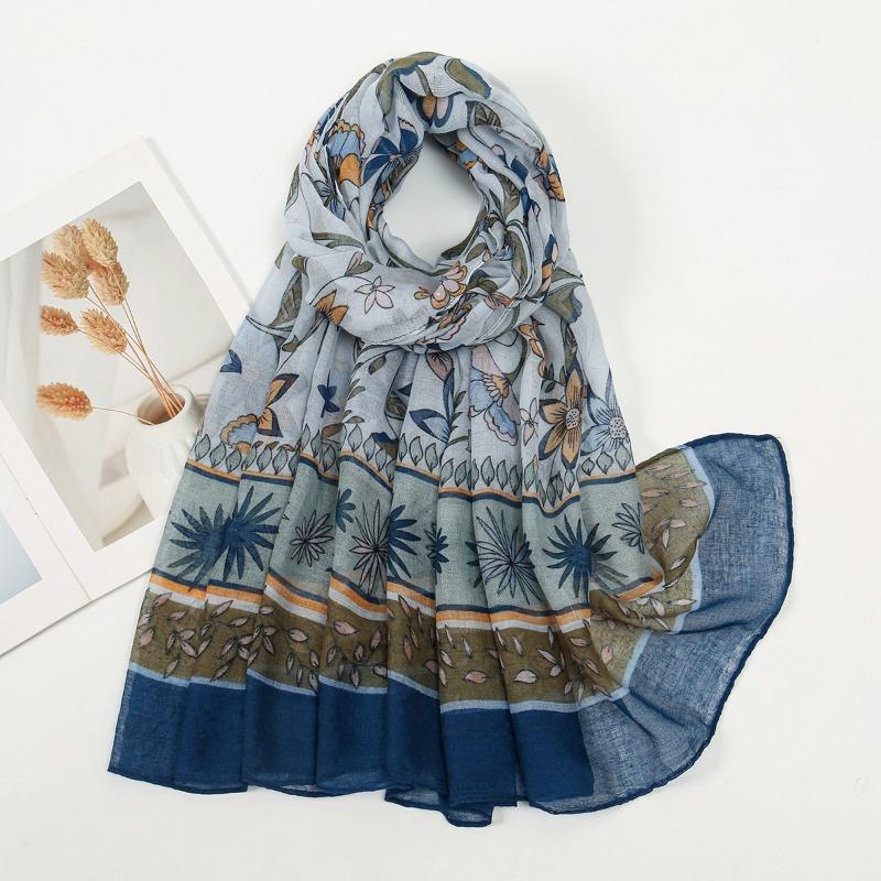 Spring and summer new light and breathable Bali yarn floral print shawl literary small fresh and elegant women's scarf