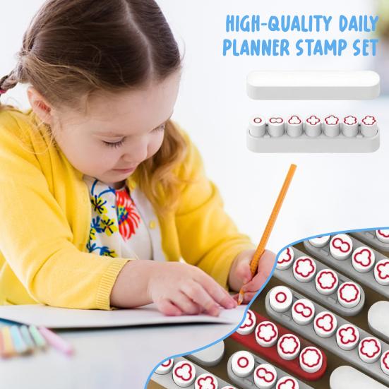 7-Day Planner Stamp Set Flower Theme Bujo Multi Stamps with Storage Case Portable 6-in-1 Stamp Set for Scrapbooking Journaling Daily Planning