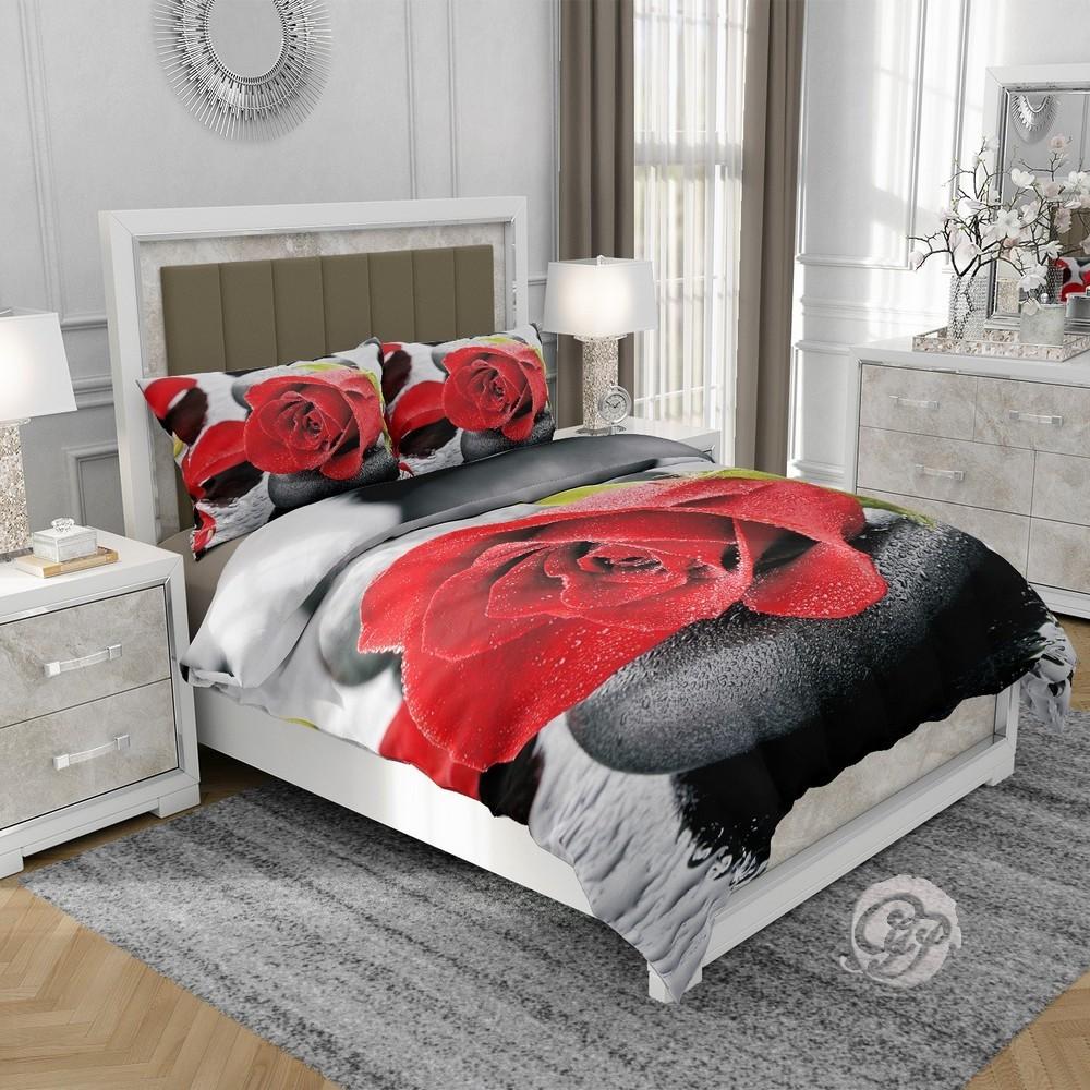 3D Baumwollsatin Bettwäsche 160x200cm ROTE ROSE
