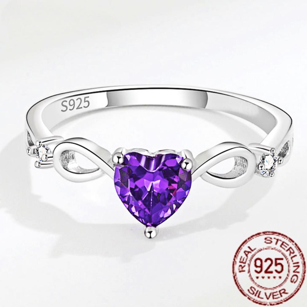 

Аутентичные кольца из стерлингового серебра 925 пробы с аметистом на палец для женщин в форме сердца, свадебное кольцо, подарок на свадьбу