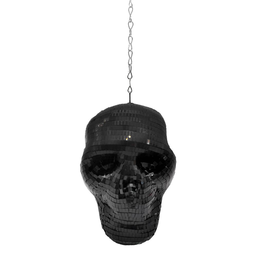 Reflective Mirrored Skull Head Ornament Hanging Chain Discos Balls Pendant for Halloween Parties and Unique Home Decors