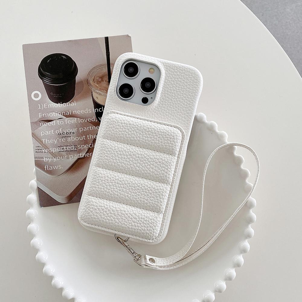 For iPhone 14 Pro Max Case Card Slots Kickstand PU Leather+PET Phone Cover with Wrist Strap