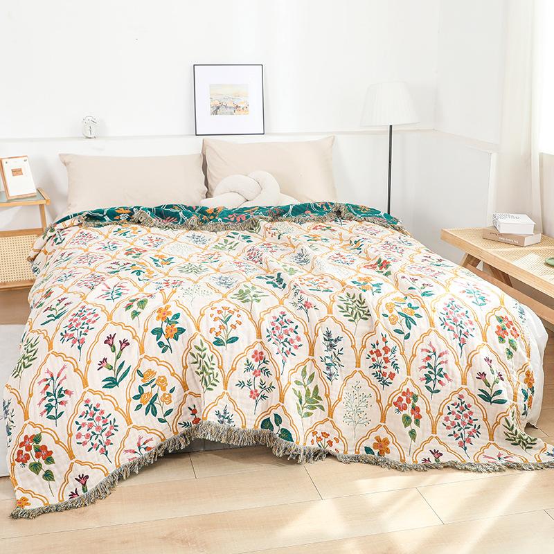 Japanese Throw Blanket Cotton Double Sided Sofa Cover Sofa Cushion Leisure Blanket Bedspread Four Seasons Cooling Quilt Sheet
