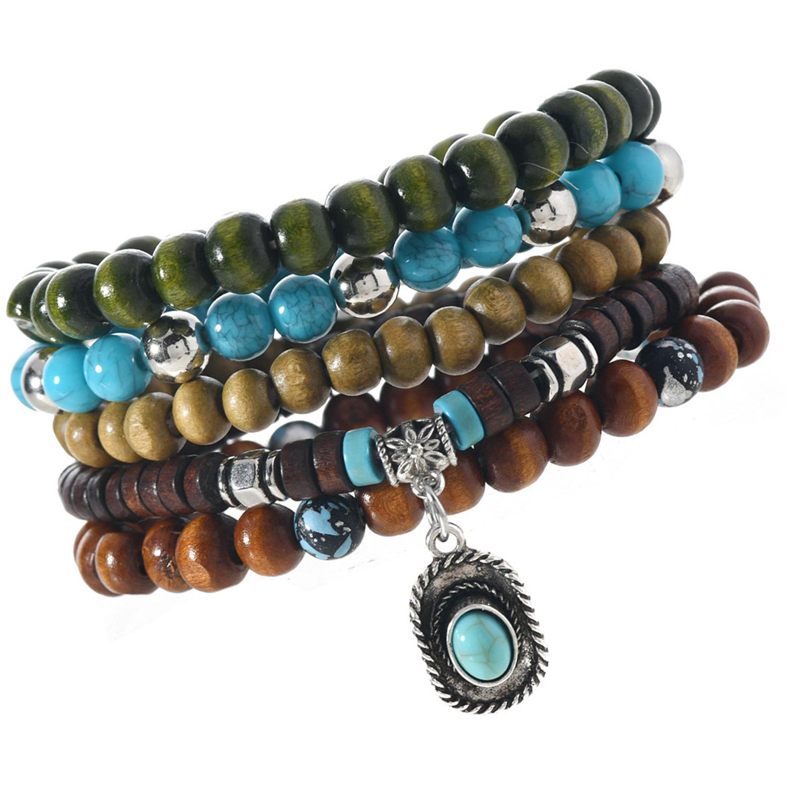 Bohemian Coconut Shell And Wood Bead Bracelet Featuring Turquoise Stone Wrist Accessories For Everyday Stylish Look