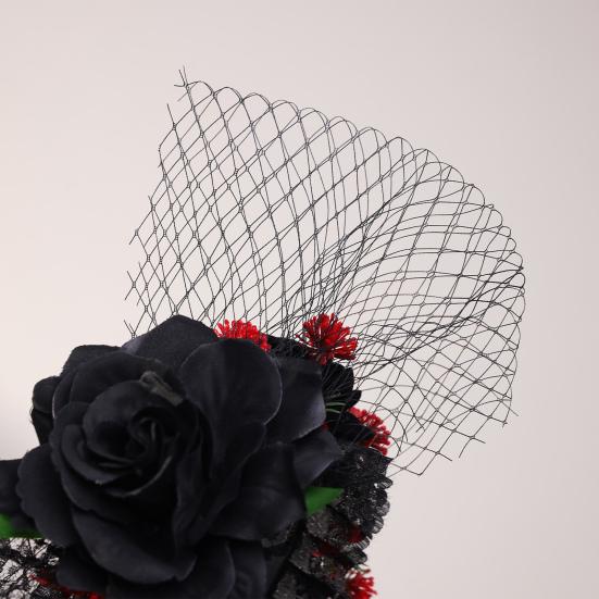 Halloween Rose Flower Headband for Women Gothic Black Lace Red Rose Hairbands Lolita Lace