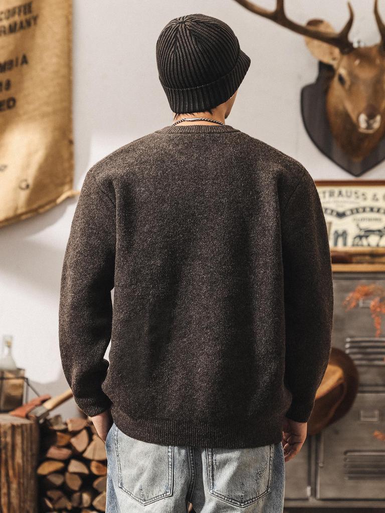 Men's Retro V-neck Wool Sweater: Winter Warmth and Plush Feel