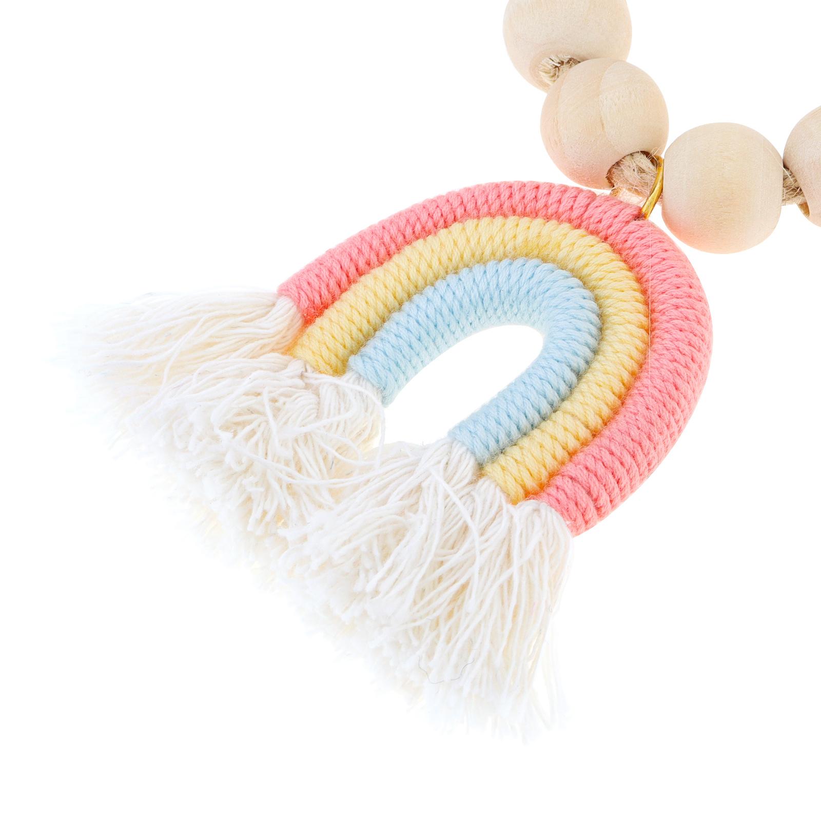 

2 pcs Magnetic Wooden Bead Curtain Tiebacks Minimalist Rainbow Tassel for Bedroom Living Room Patio рожевий