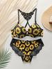 Damen sexy Dessous-Set mit Frontverschluss, Chrysanthemenmuster und Stahlbügel Push-Up-Unterwäsche-Set A3116