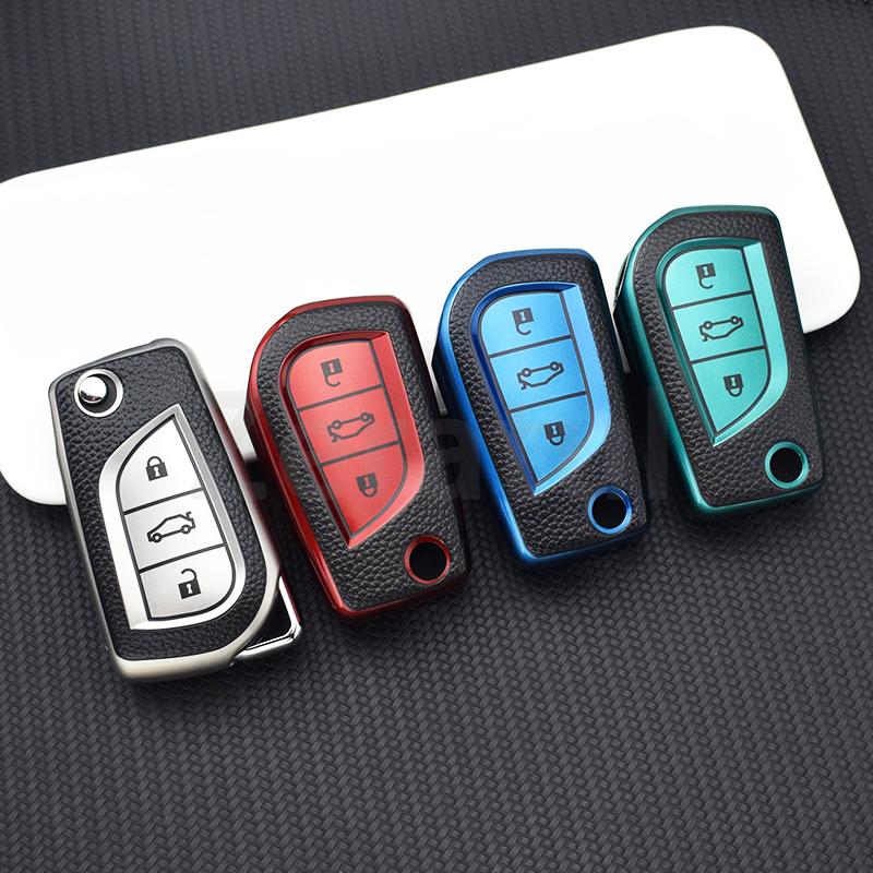 TPU Leather Car Key Cover Case Shell for Toyota Auris Corolla Avensis Verso Yaris Aygo Scion TC IM Camry RAV4 Forturner Hilux