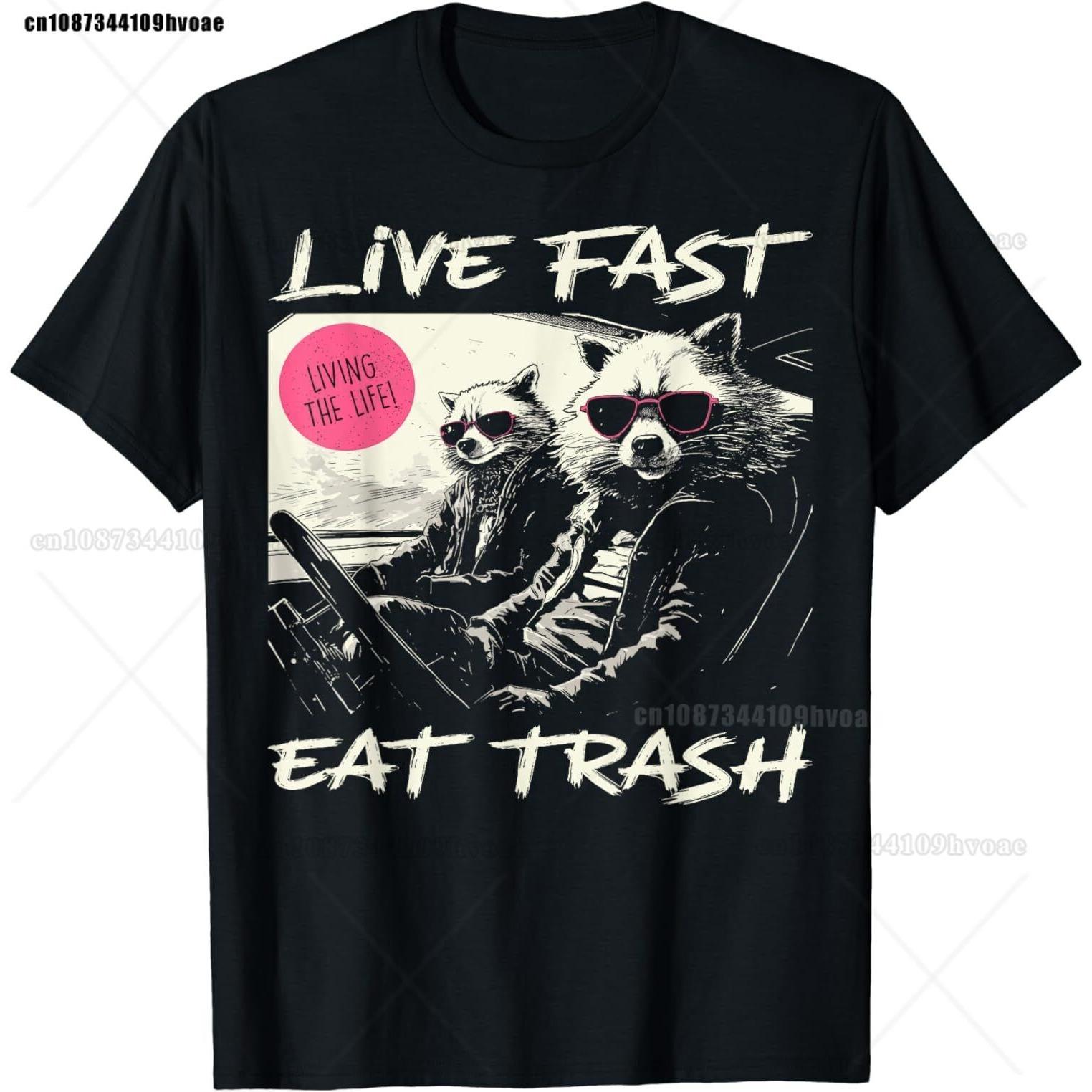 

Sunset Raccoon Live Fast Eats Trash and Get Hit By A Cars Tee Unisex T Shirt S