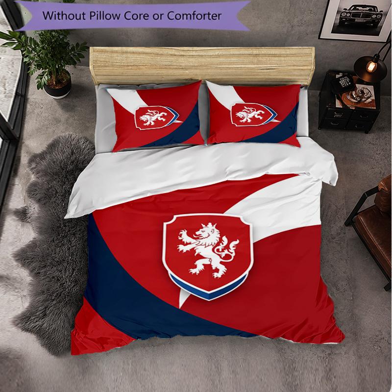Czech Republi Football Pattern 3 Pieces Bedding Set Soft Microfiber Duvet Cover with Pillow Cases for Bedroom