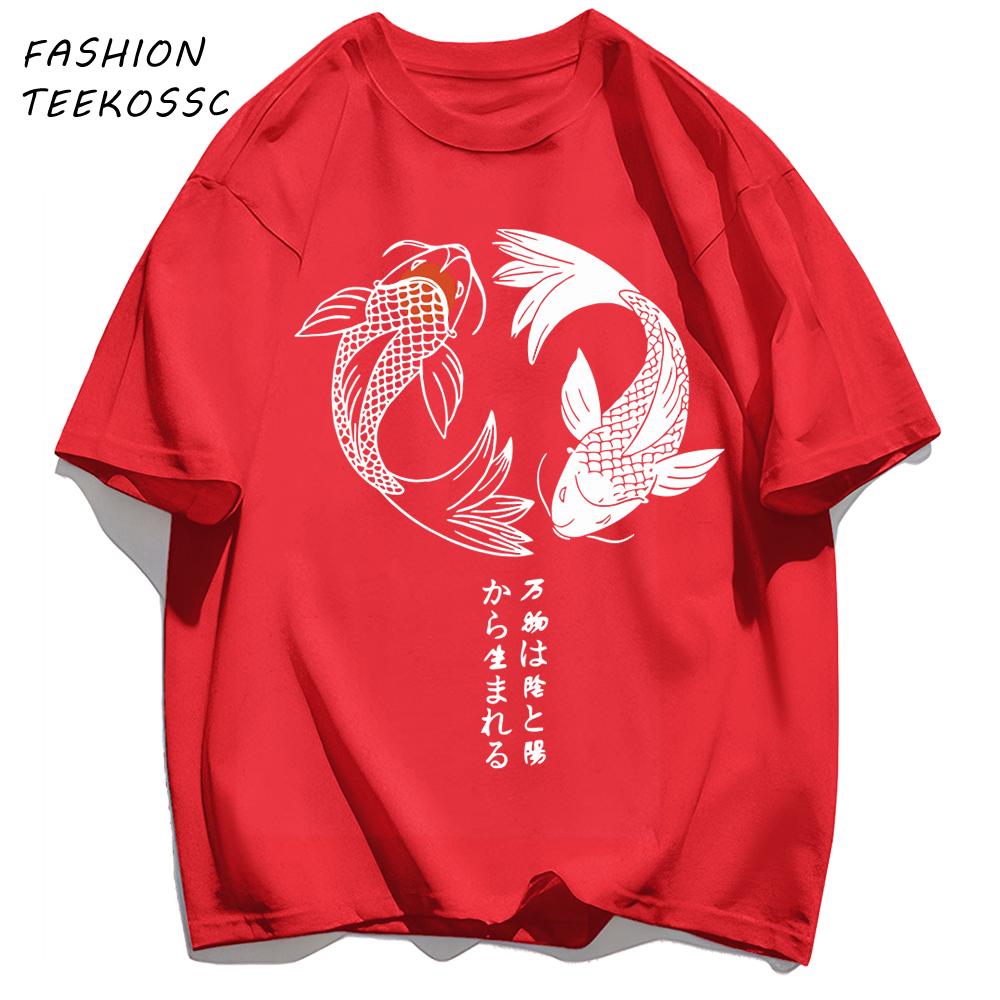 Two Koi Fish Swimming In Watermen T Shirts AllMatch Soft Short Sleev Fashion Summer Basics TShirt Unisex Cotton Loose Top