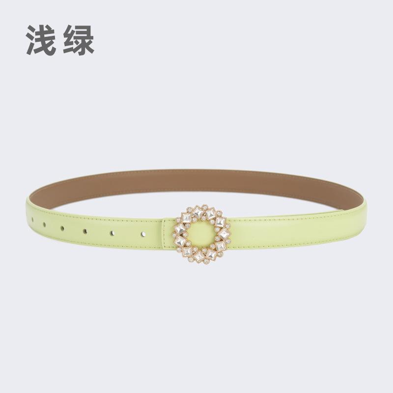 Four Seasons Available Belts Women'S Fashion Versatile Trendy Decoration Suits Cowhide Thin Belt Diamond Genuine Leather Ins Style Jeans Belt