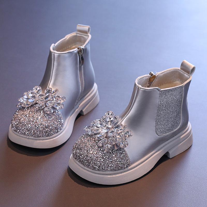 New Autumn Winter Girl's Ankle Boot Sequins Luxury Children Princess Boots Fashion Rhinestone Versatile Kids Causal Short Boots