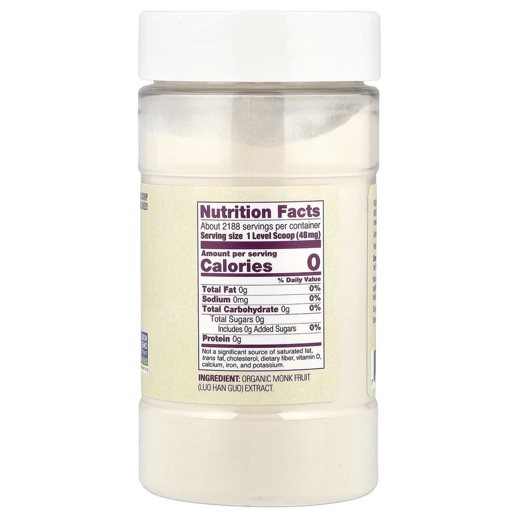 NOW Foods, Organic Monk Fruit Extract Powder, Zero Calorie Sweetener, 3.7 oz (105 g)