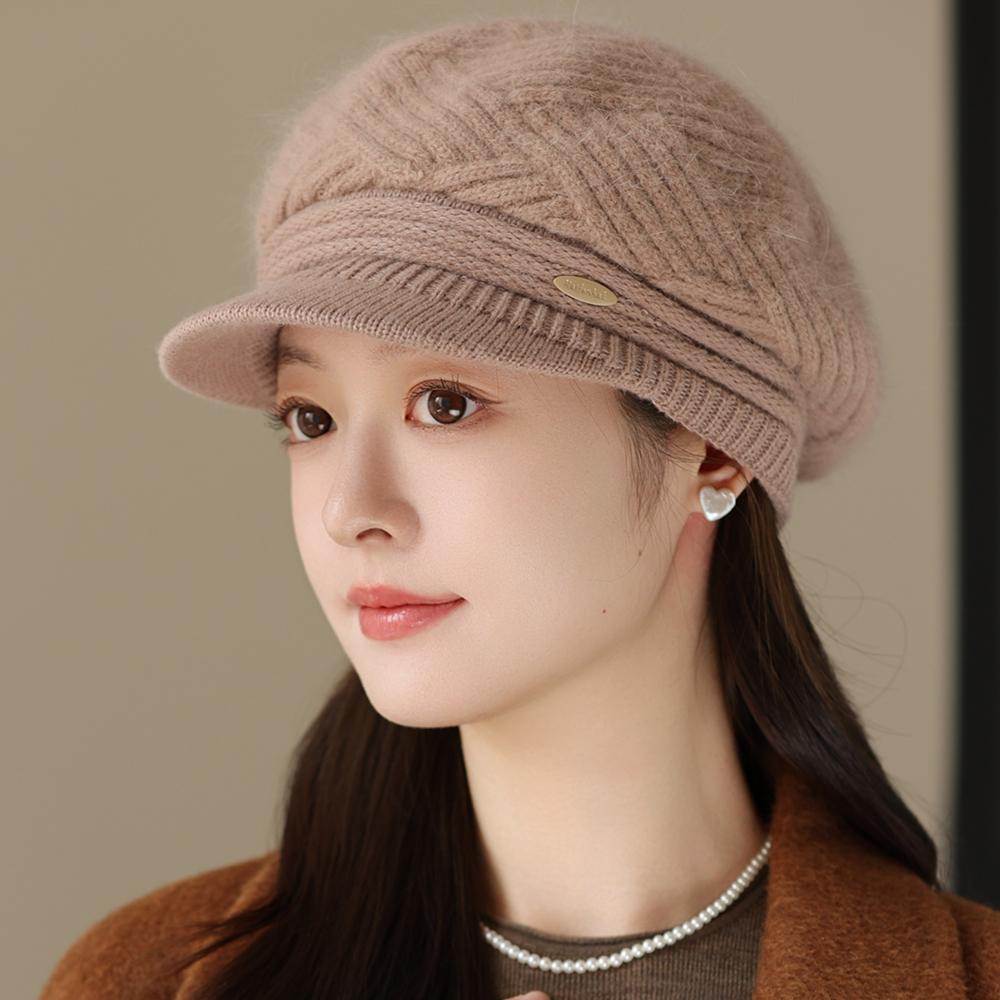 

Женская зимняя шапка нового стиля, простой дизайн, шапка с плюшевой меховой подкладкой для женщин, повседневная шапка из смеси кроличьего меха, уличная вязаная шапка 56cm-60cm верблюд