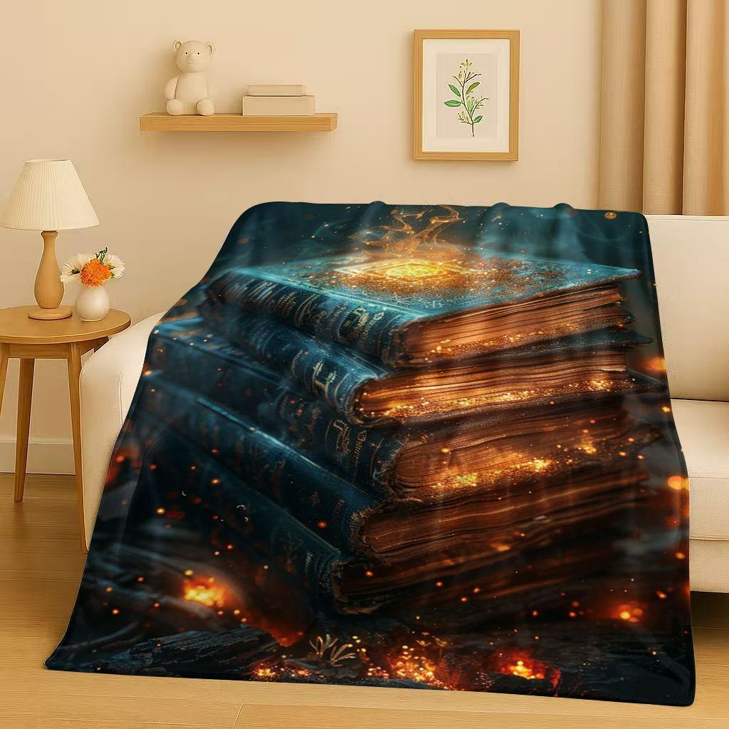 HD Retro Magic Book Library Bookshelf Flannel Blanket,Ultra Soft Warm Plush Throw for Home Bedroom Bed Sofa Cover Office Gift