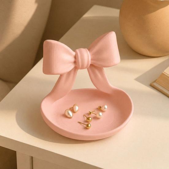 3D Printed Bow Jewelry Organizer Tray, Decorative Ribbon Bow Ring Holder for Rings Earrings Necklace, Vanity Storage Dish for Dresser, Desk, Vanity