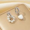 Romantic Temperament Imitation Pearl Beaded Asymmetric Heart-shaped Pendant Hoop Earrings for Women Korean Designer Jewelry Gift