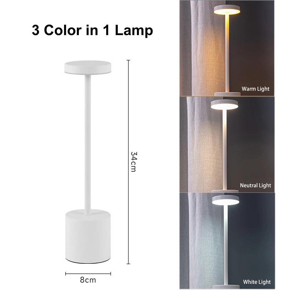 3 Color Touch Control Cordless LED Desk Lamp, Rechargeable Alloy Nordic Ambient Night Light for Bar Home Restaurant