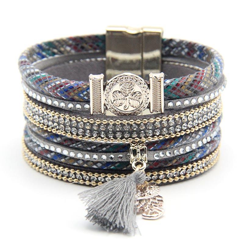 Bohemian Owl Leather Bracelet Ethnic Woven Cuff Bangle for Women Native American Style Ins Jewelry