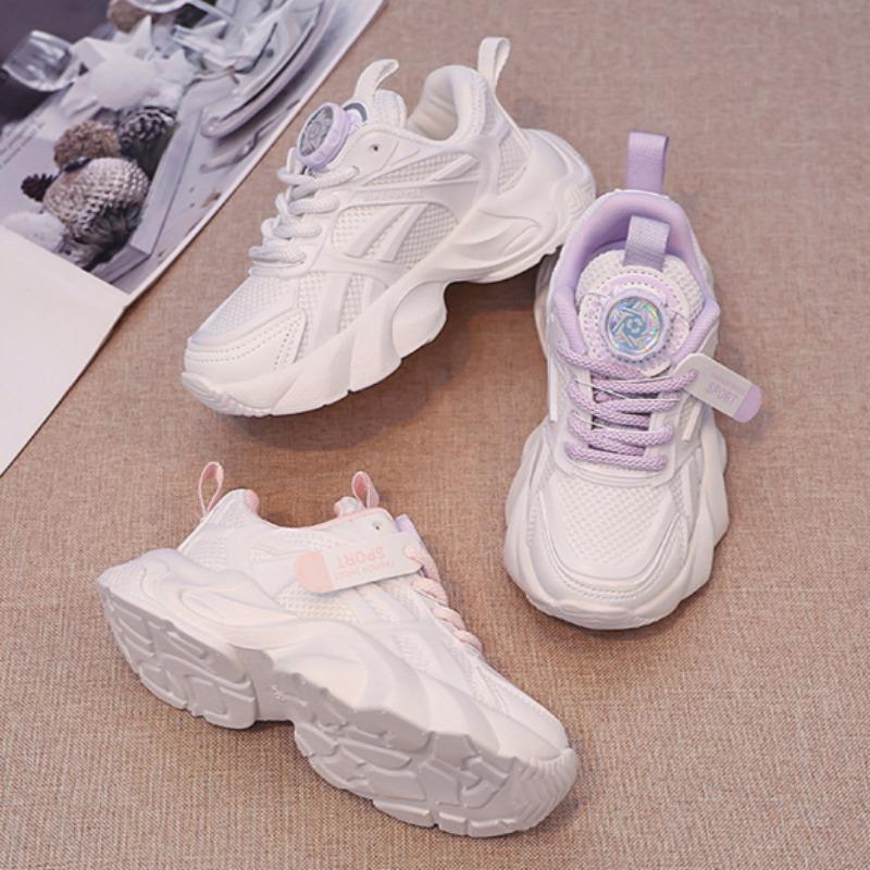 Children's Mesh White Sneakers Boys' Fashionable Dad Shoes Girls' Lightweight Twist Shoes