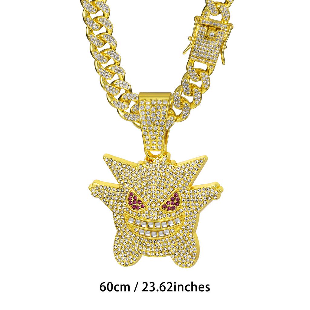 Hot-selling Anime Gengui Elf Diamond-encrusted European and American Style Hip-hop Cuban Chain Trendy Men's Necklace Jewelry