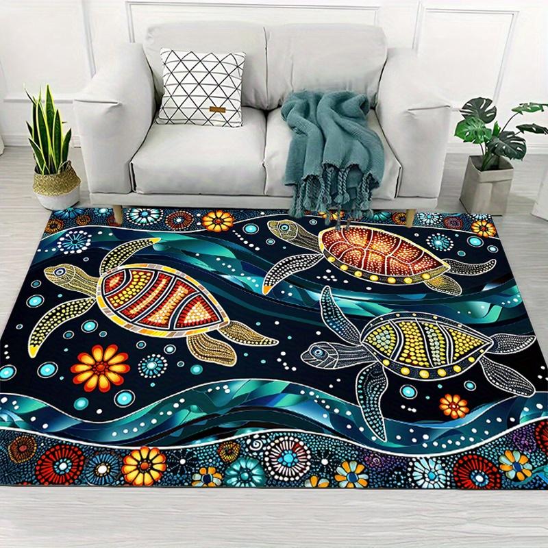 Comfortable Crystal Velvet Rug Machine Washable Australian Sea Turtle Non Slip Fading Resistant Living Room Bedroom Gaming Area