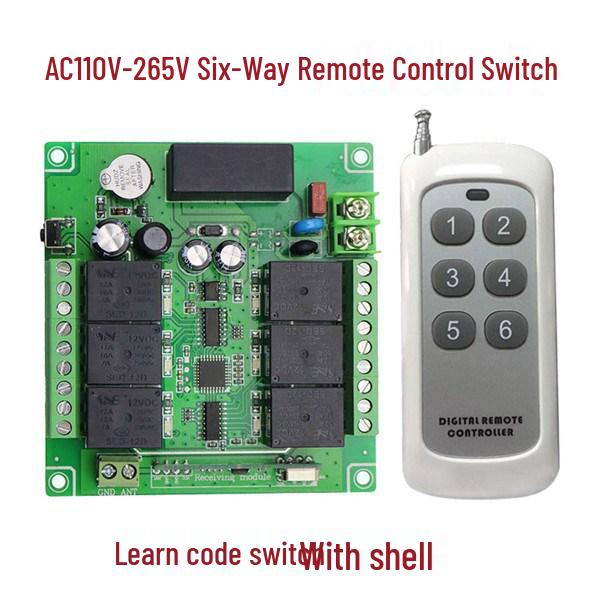 AC 220V 6-Way Wireless Remote Control Switch with Learning Code - 315MHz, Normally Open/Closed 6-Way Remote Control Switch