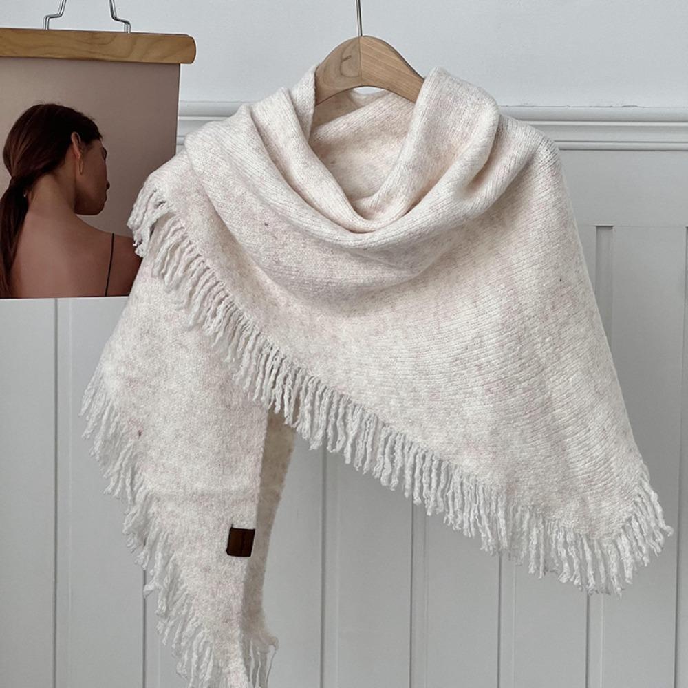 Wool Knitted Scarf Windproof Large Wraps Retro Large Triangle Shawl Women