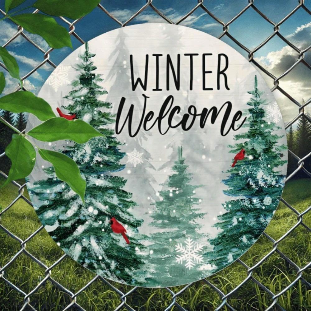 Snowflake Tree Round Metal Tin Sign Wall Art Home Bar Garden Decor Holiday Gift