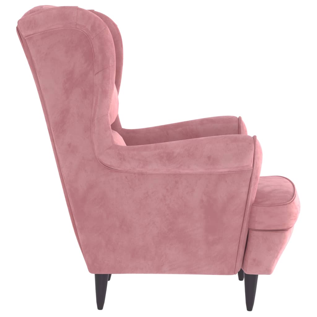 Armchair with Footstool Pink Velvet