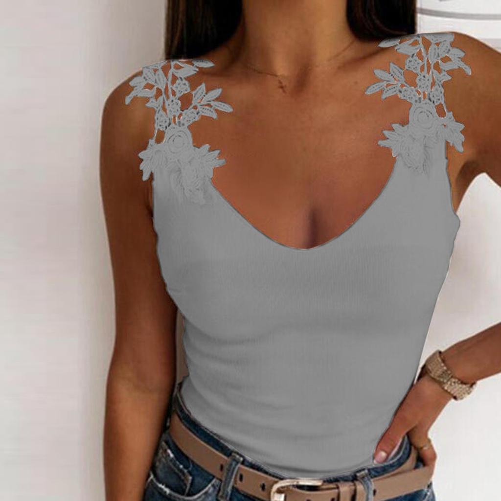WoWomens Lace Color V-Neck Sling Blouse Strapless Summer Casual Tops