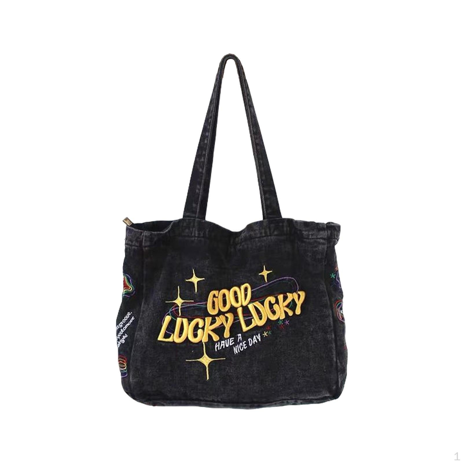 

Женская джинсовая сумка-тоут большой емкости через плечо для работы, шопинга, подарка на день рождения чёрный