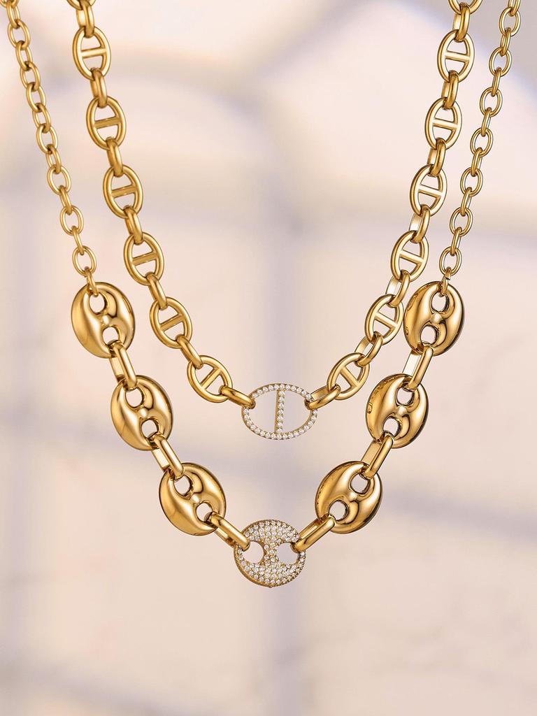 Stainless Steel Pig Nose Zircon-Inlaid Jewelry Set: Necklace, Bracelet, Earrings