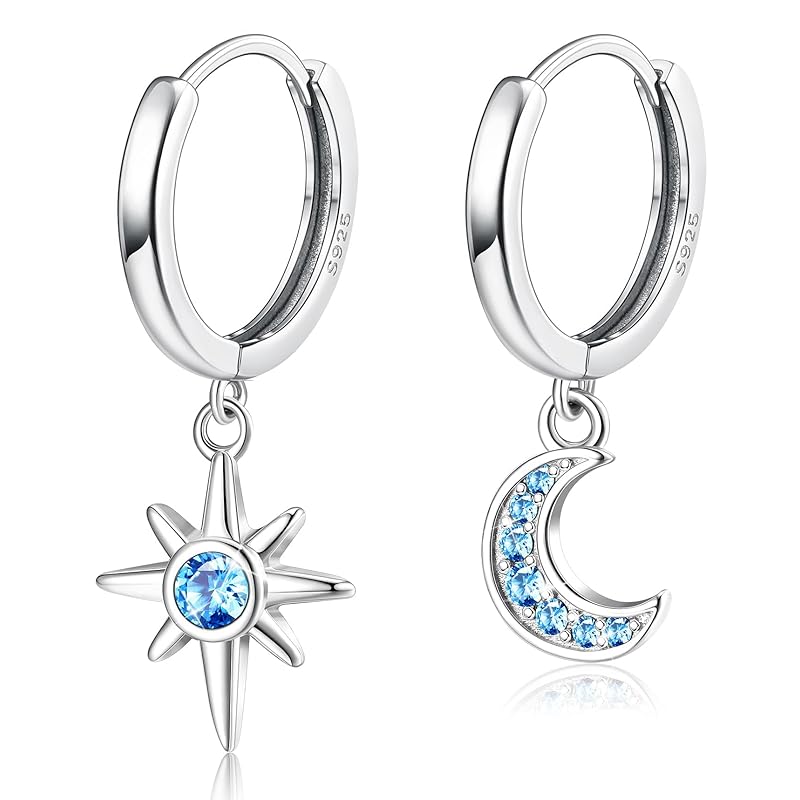 

Diamday star month hoop earrings ladies sterling silver 925 18k gold plated Compatible with metal allergies earrings ring dangling earrings with charm