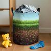1pc Pixel Art Grassland Print Laundry Hamper | Foldable Circular Polyester Basket with Handles, Durable & Lightweight for Clothes, Sundries, Bathroom,