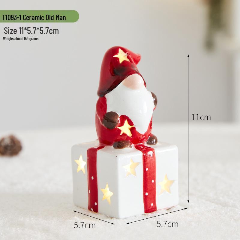 Christmas Ceramic Glowing Tree House Ornament - Desktop Scene Decoration Prop & Gift