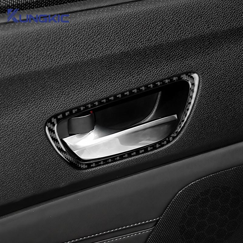 For Acura TLX 2015 2016 2017 2018   LHD Car Inner Door Handle Frame Trim Accessories Real Soft Carbon Fiber Sticker