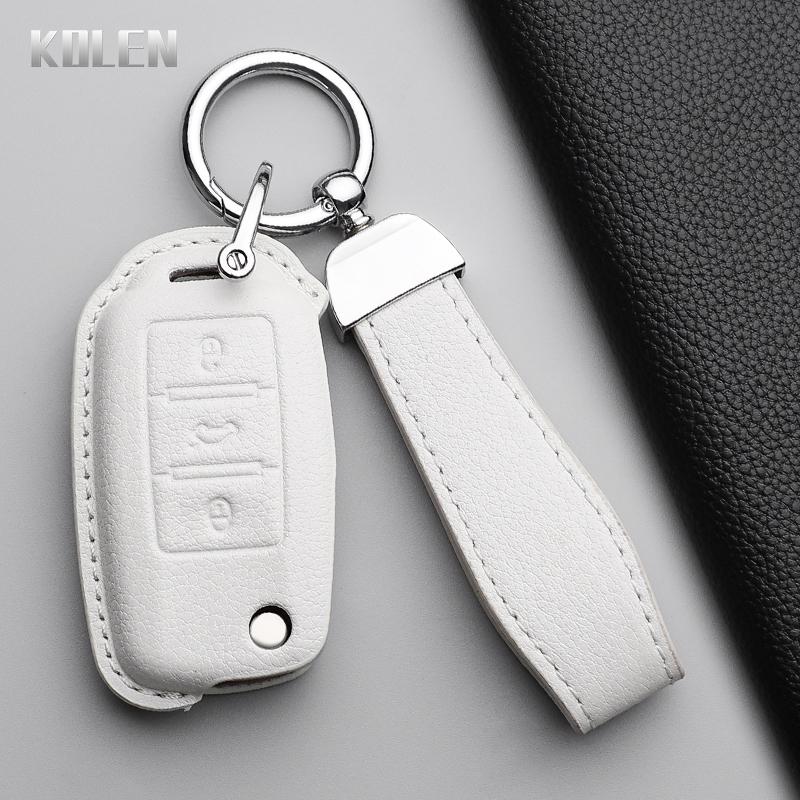 Genuine Leather Auto Key Fob Cover Case Housing Remote Fit For Vw Volkswagen Polo Tiguan Passat B5 B6 B7 Golf 4 5 6 Mk6 Jetta Lavida Fit For Skoda