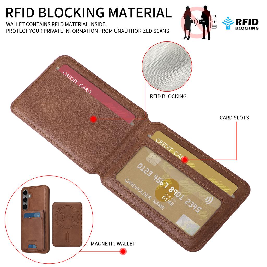 For Samsung Galaxy S24+ Magnetic Case BETOPNICE RFID Blocking Leather Phone Back Cover with Detachable Card Bag