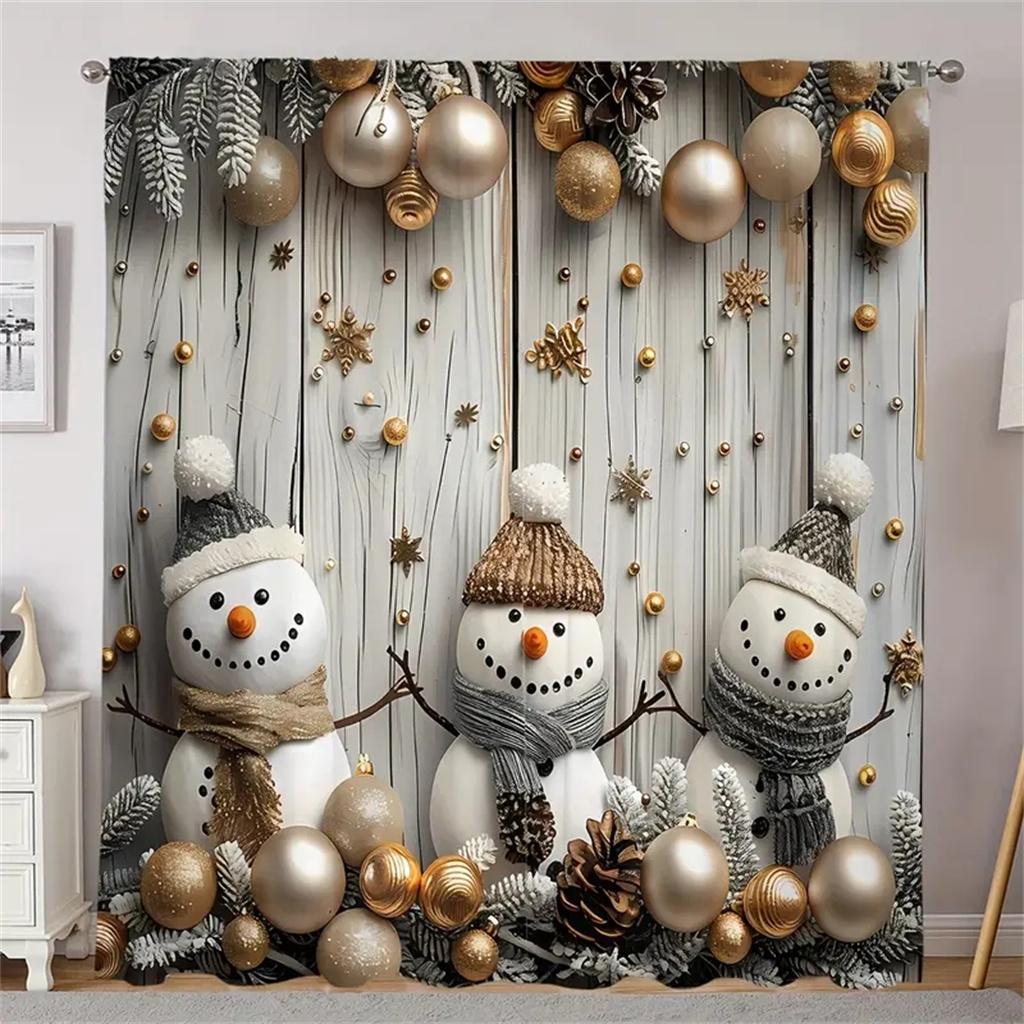 2pc,Christmas Ball Pine Leaves Curtain,With Rod Pocket Mount,Digital Printed Curtains,Polyester Material,For Living Room Bedroom