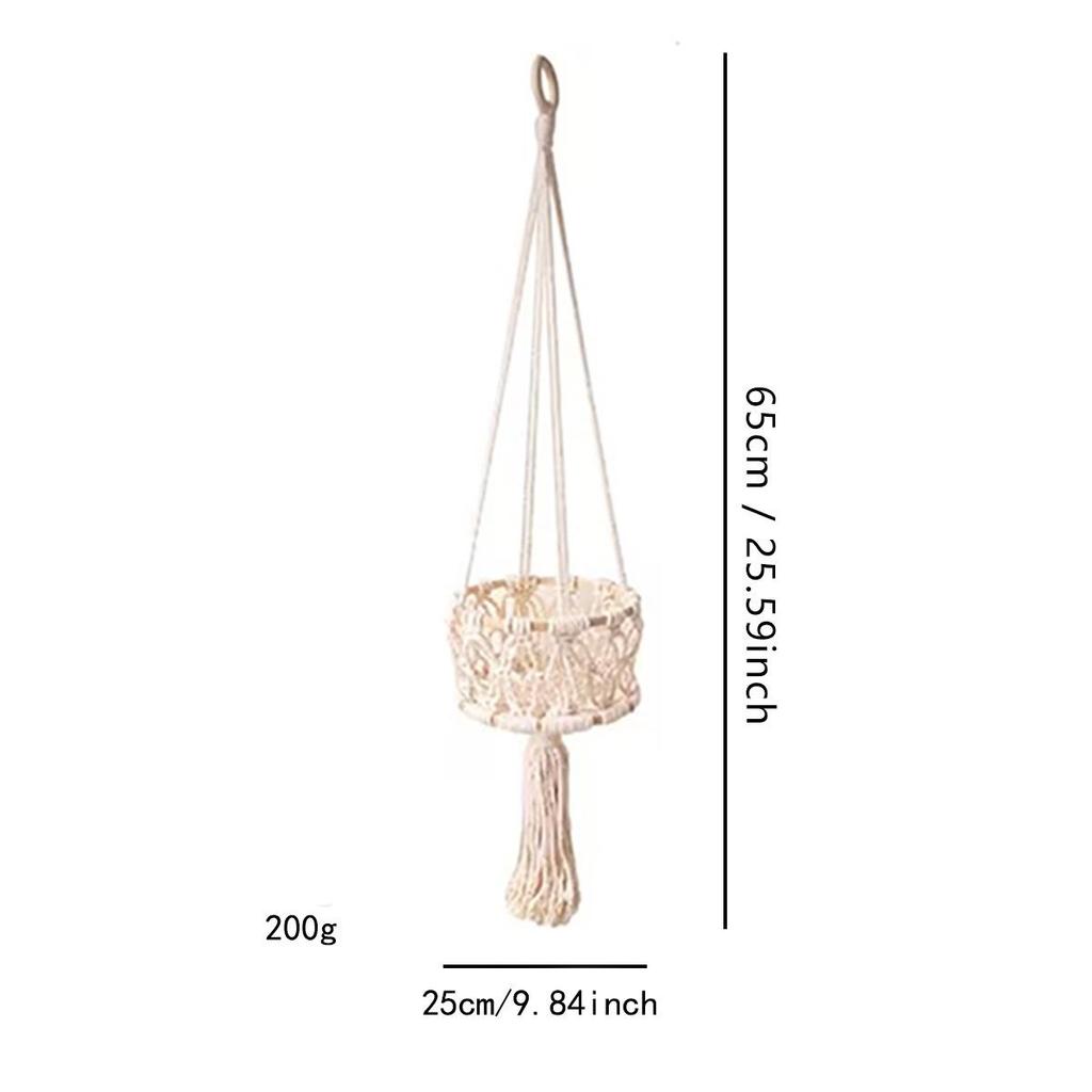 Bohemian Hand-Woven Cotton Rope Hanging Basket with Bamboo Ring